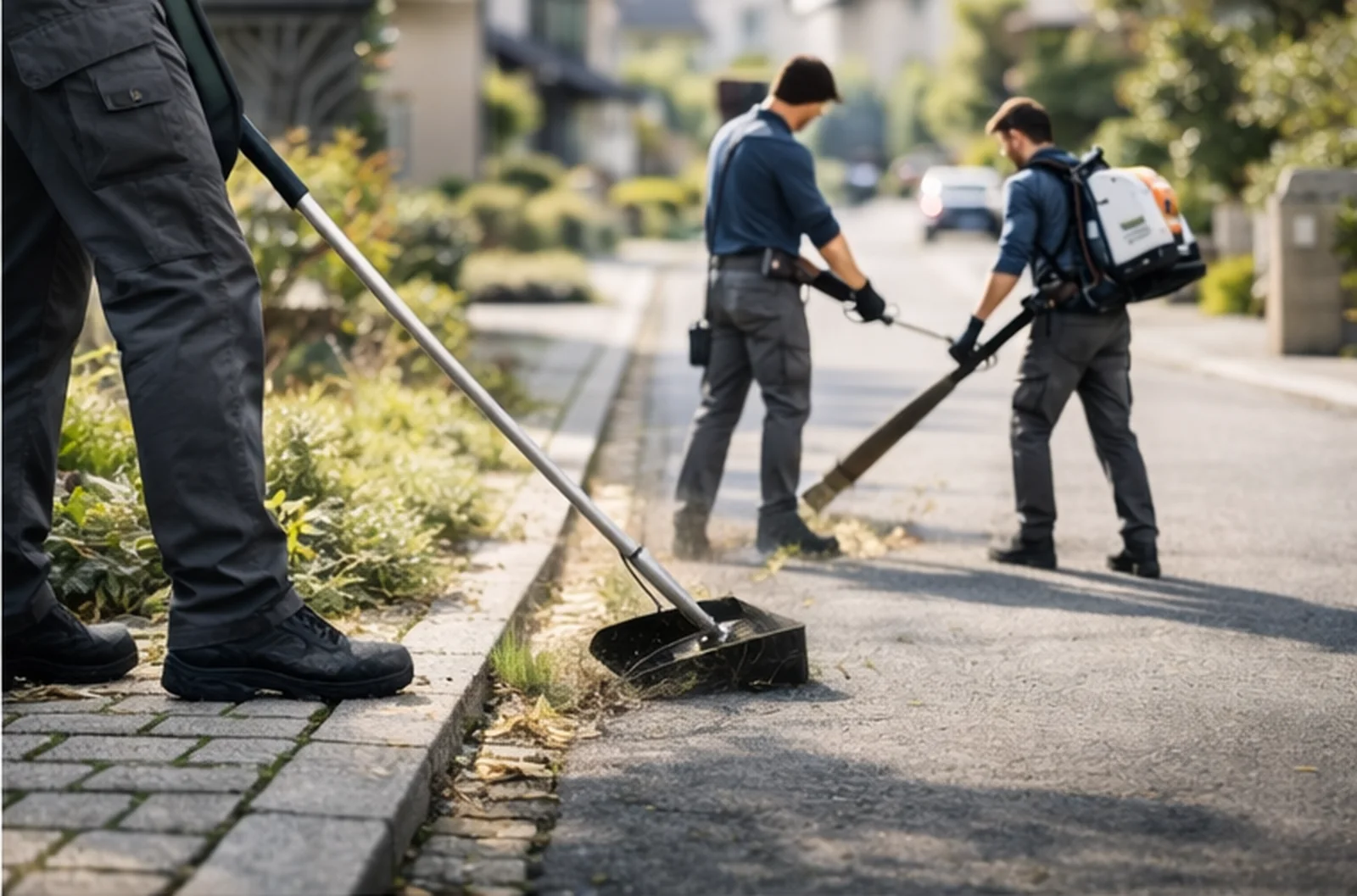 Gepflegter Gehweg und Grünanlage